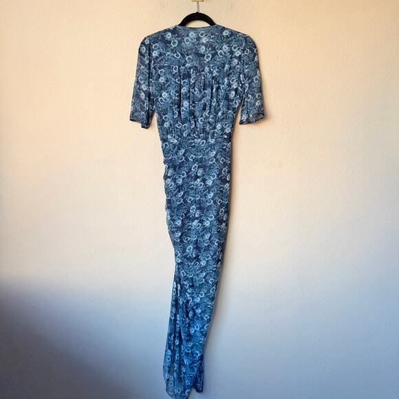 Veronica Beard Mariposa Blue Floral Silk Ruched Midi Dress Size 0 - Picture 4 of 7